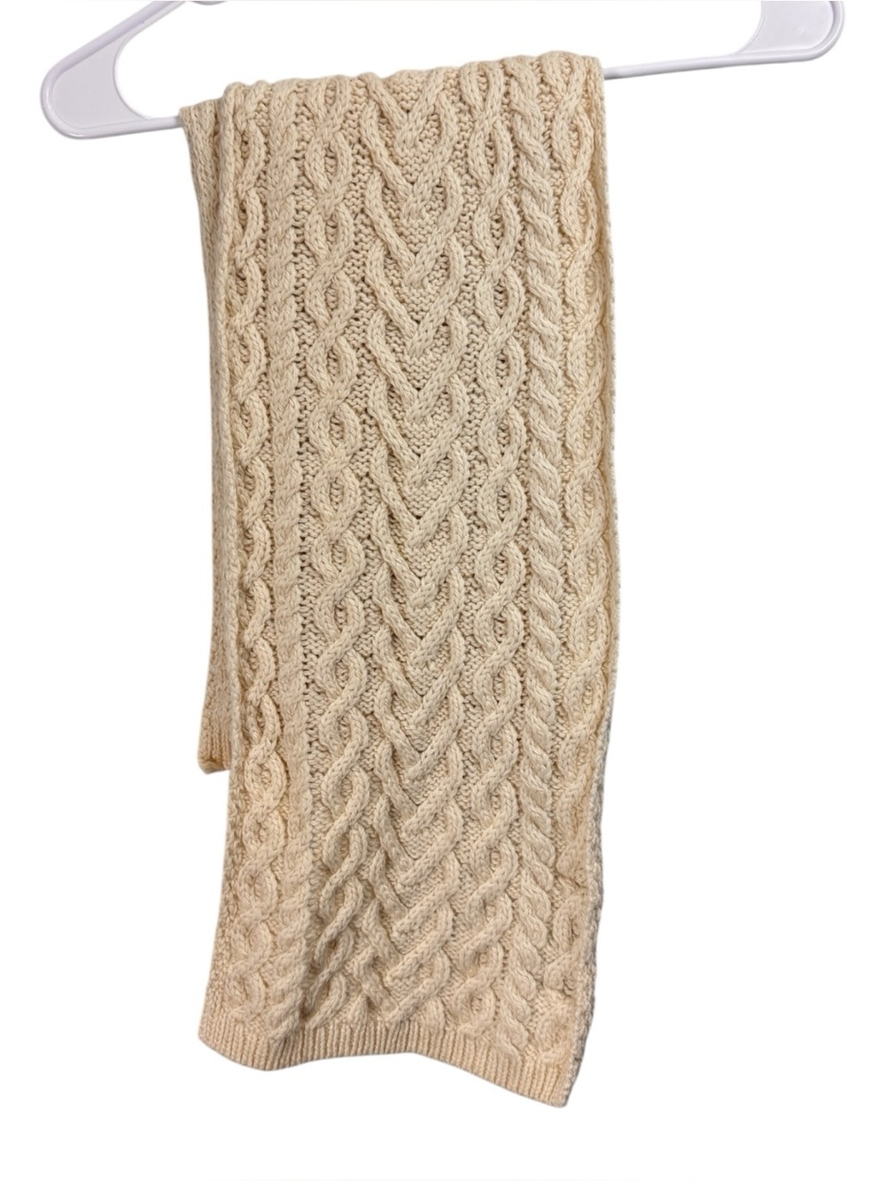 Aran Crafts Ivory 100% Soft Merino Wool Scarf Made in Ireland Cable Knit